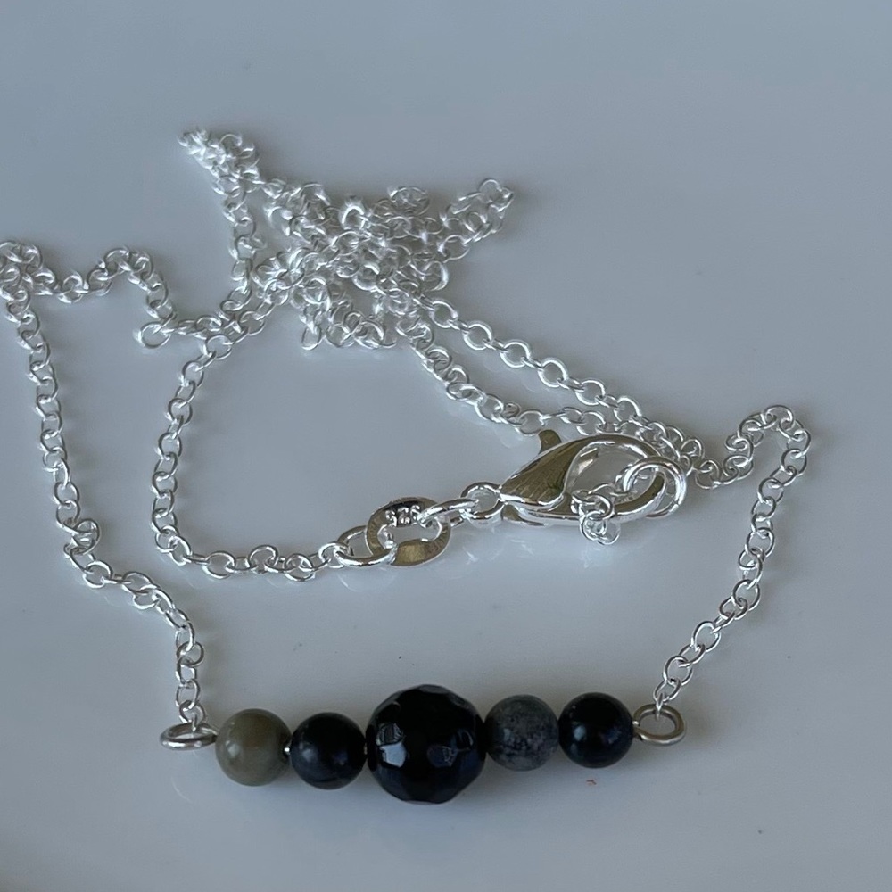 Dainty Natural gem stones and 925 sterling silver chain necklace 18”